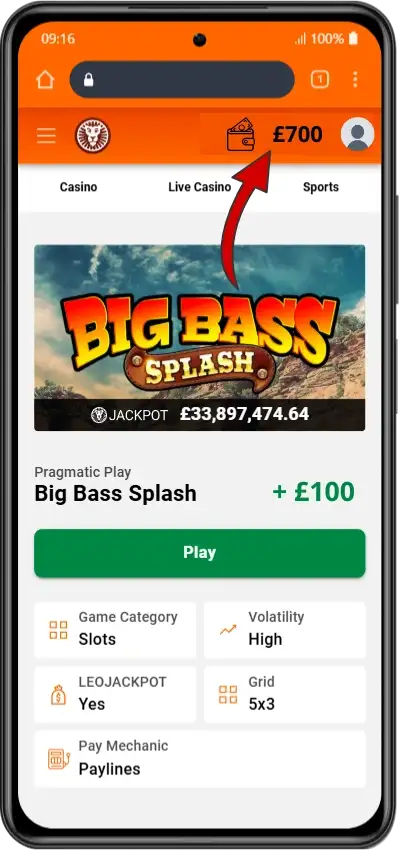 Check balance and wagering requirements