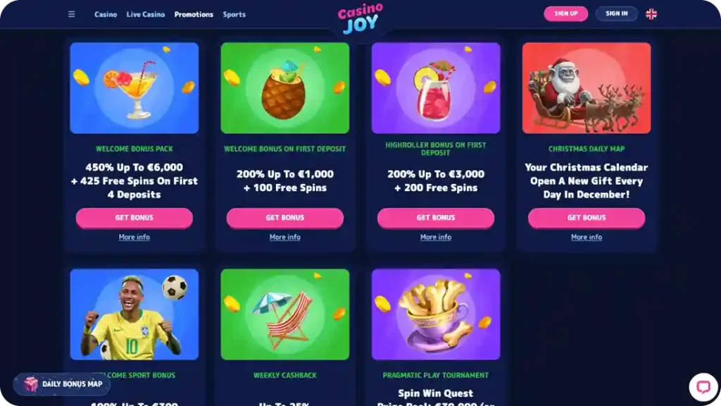 Bonuses Available at Casino Joy
