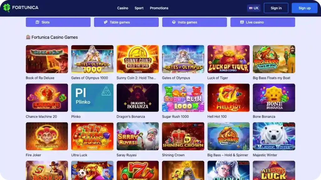 Casino Games at Fortunica