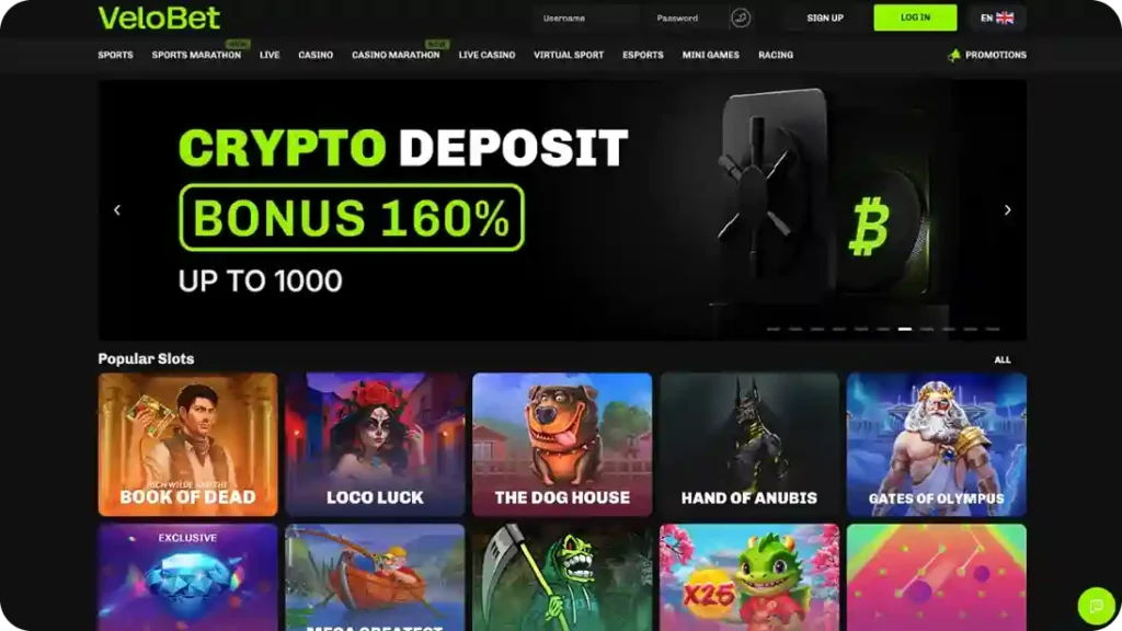 VeloBet Casino Main Page